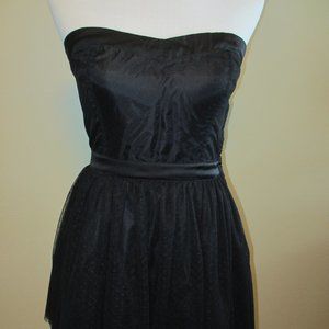 TWENTY ONE BLACK STRAPLESS SHORT LACY DRESS WITH SHEER RUFFLED SKIRT MEDIUM